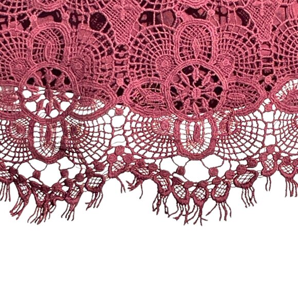 Burgundy Lace Crochet Hem Long Sleeve Cotton Top J.Crew Size S Vintage Style - Picture 8 of 11